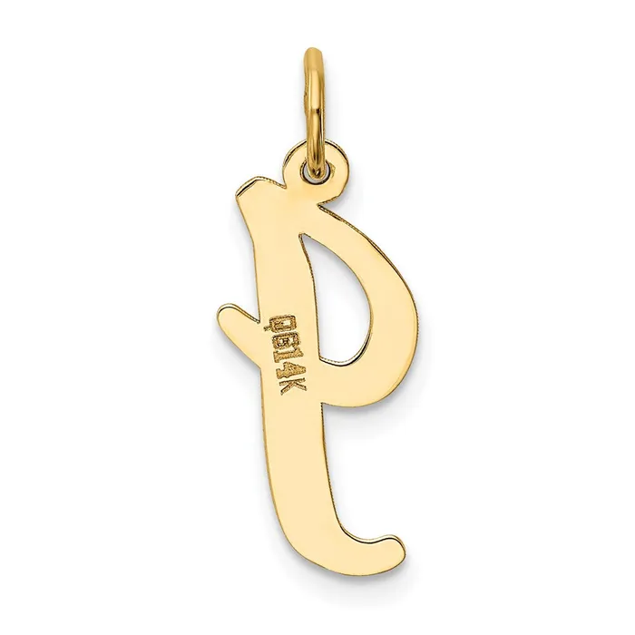 Charm Necklaces TreasureFineJewelers 14k Yellow Gold Large Script Letter I Initial Charm