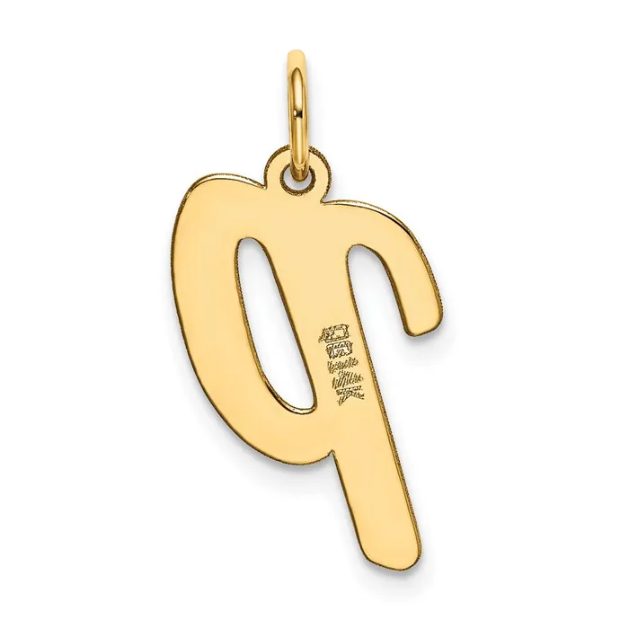 Charm Necklaces TreasureFineJewelers 14k Yellow Gold Large Script Letter P Initial Charm