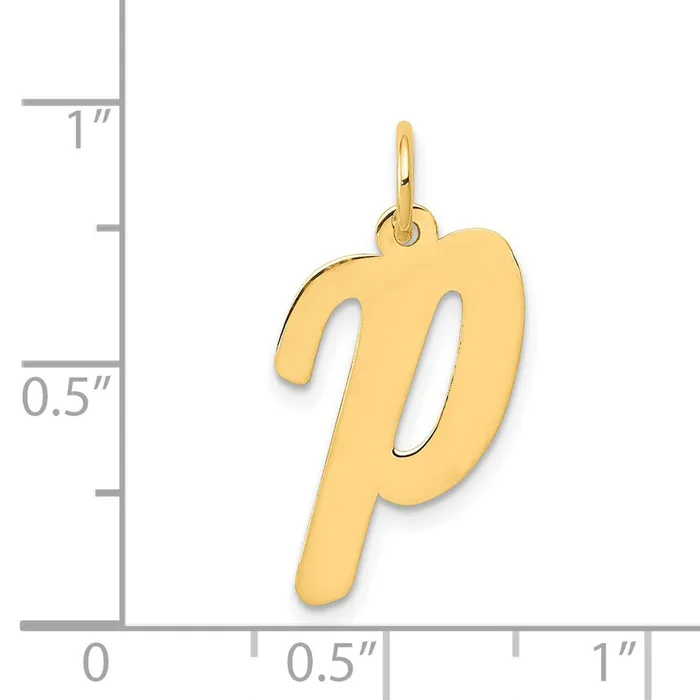 Charm Necklaces TreasureFineJewelers 14k Yellow Gold Large Script Letter P Initial Charm