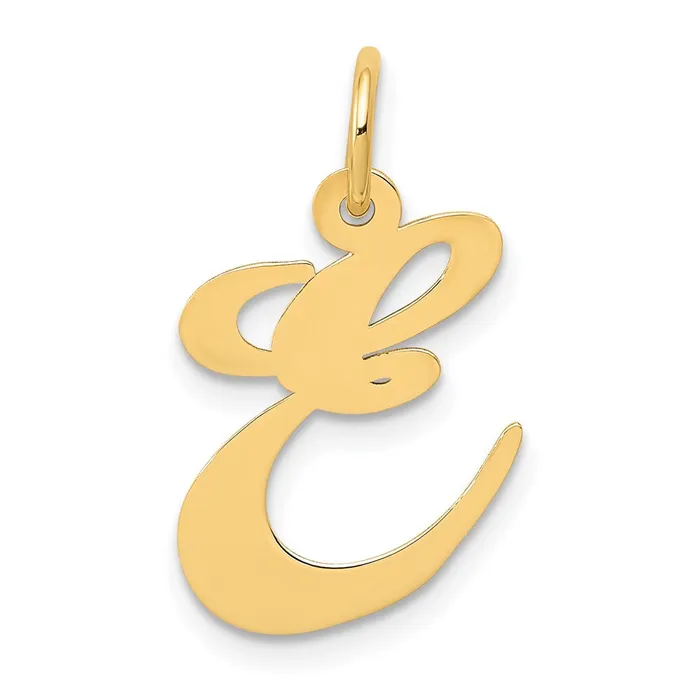 Charm Necklaces TreasureFineJewelers 14k Yellow Gold Medium Fancy Script Letter E Initial Charm Charm Necklaces TreasureFineJewelers 14k Yellow Gold Medium Fancy Script Letter E Initial Charm