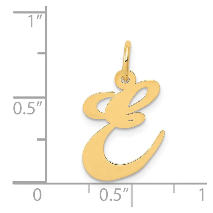 Charm Necklaces TreasureFineJewelers 14k Yellow Gold Medium Fancy Script Letter E Initial Charm