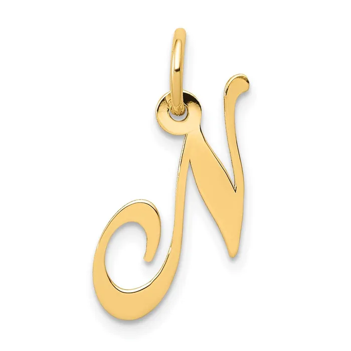 Charm Necklaces TreasureFineJewelers 14k Yellow Gold Small Fancy Script Letter N Initial Charm Charm Necklaces TreasureFineJewelers 14k Yellow Gold Small Fancy Script Letter N Initial Charm
