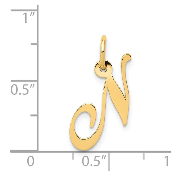 Charm Necklaces TreasureFineJewelers 14k Yellow Gold Small Fancy Script Letter N Initial Charm