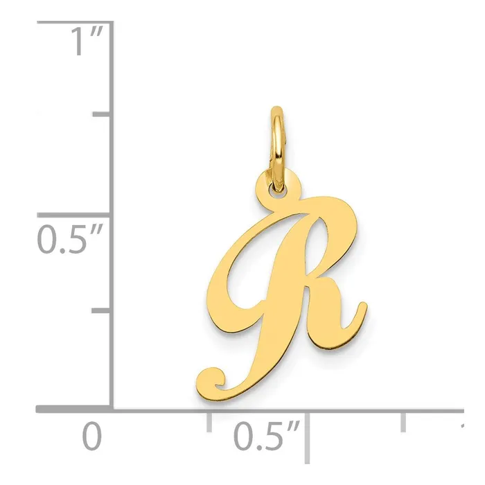 Charm Necklaces TreasureFineJewelers 14k Yellow Gold Small Fancy Script Letter R Initial Charm