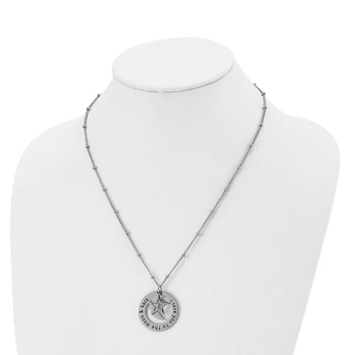 Chisel Stainless Steel Polished Enameled I LOVE YOU TO THE MOON BACK with Moon and Star Pendant on a 20in Beaded Chain Necklace TreasureFineJewelers Necklaces