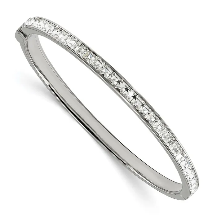 Chisel Stainless Steel Polished with Preciosa Crystal Hinged Bangle TreasureFineJewelers Bracelets Chisel Stainless Steel Polished with Preciosa Crystal Hinged Bangle TreasureFineJewelers Bracelets