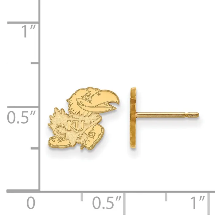 Earrings 14k Gold University of Kansas Jayhawk Extra Small Post Earrings TreasureFineJewelers
