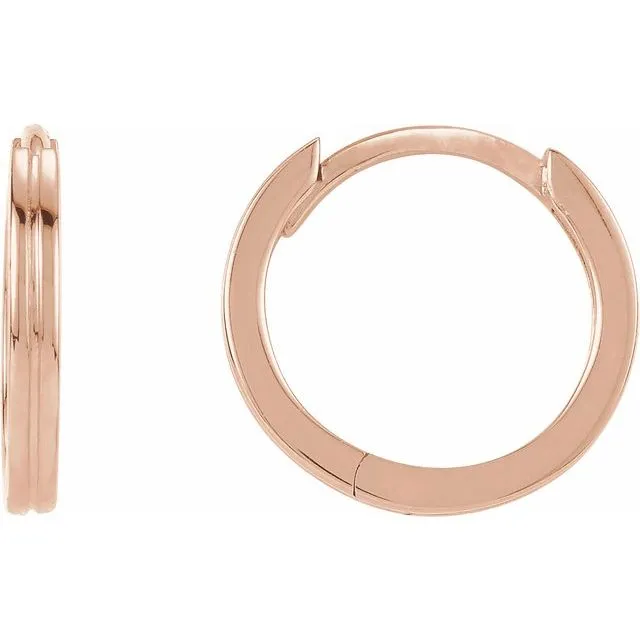 Earrings 14K Rose Gold 103 mm Grooved Huggie Earrings TreasureFineJewelers Earrings 14K Rose Gold 103 mm Grooved Huggie Earrings TreasureFineJewelers