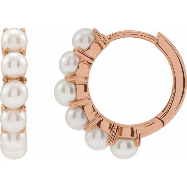 Earrings 14K Rose Gold Cultured Freshwater Pearl 155 mm Huggie Hoop Earrings TreasureFineJewelers Earrings 14K Rose Gold Cultured Freshwater Pearl 155 mm Huggie Hoop Earrings TreasureFineJewelers