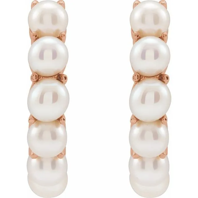 Earrings 14K Rose Gold Cultured Freshwater Pearl 155 mm Huggie Hoop Earrings TreasureFineJewelers