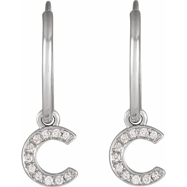 Earrings 14K White Gold 04 CTW Natural Diamond Single Initial C Hoop Earring TreasureFineJewelers