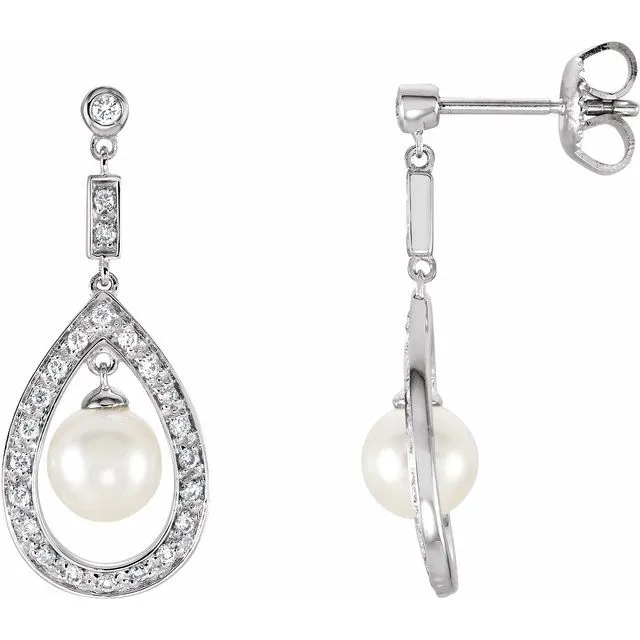 Earrings 14K White Gold Freshwater Cultured Pearl 14 CTW Diamond Earrings TreasureFineJewelers Earrings 14K White Gold Freshwater Cultured Pearl 14 CTW Diamond Earrings TreasureFineJewelers