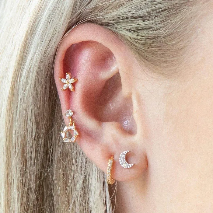 Earrings Mini Moon Piercing Barbell Ball Back Earrings Sleeper Earrings Trendolla Jewelry