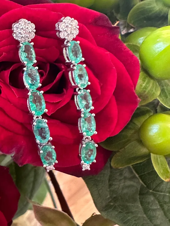 Earrings ONeills Estate Jewelry Emerald and Diamond Dangle Earrings 21000900 Earrings ONeills Estate Jewelry Emerald and Diamond Dangle Earrings 21000900