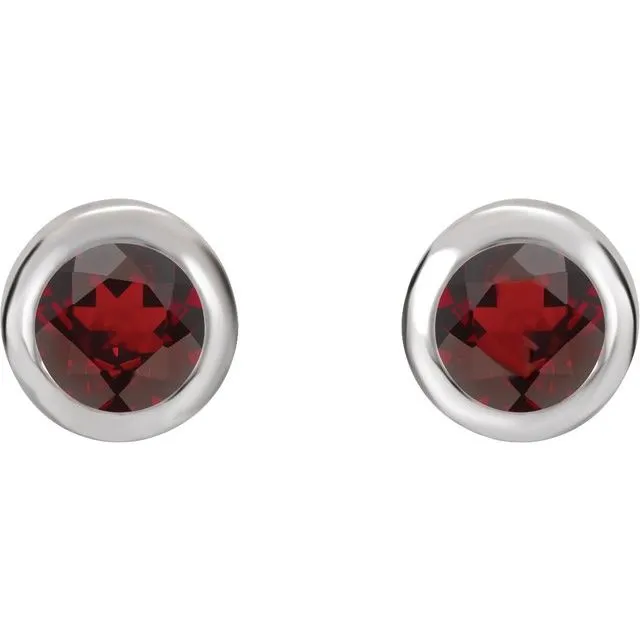 Earrings Sterling Silver 4 mm Round Imitation Mozambique Garnet Birthstone Earrings TreasureFineJewelers