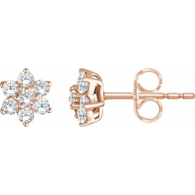 Earrings TreasureFineJewelers 14K Rose 38 CTW Diamond Flower Earrings