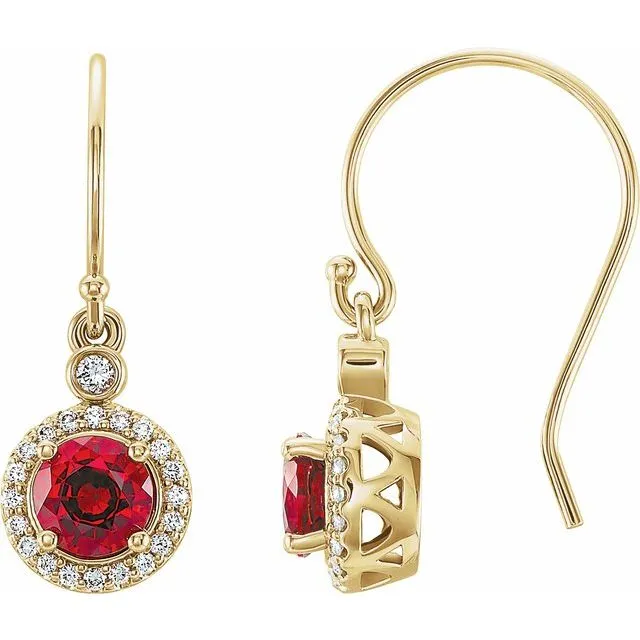 Earrings TreasureFineJewelers 14K Yellow Gold LabGrown Ruby 18 CTW Natural Diamond HaloStyle Earrings Earrings TreasureFineJewelers 14K Yellow Gold LabGrown Ruby 18 CTW Natural Diamond HaloStyle Earrings