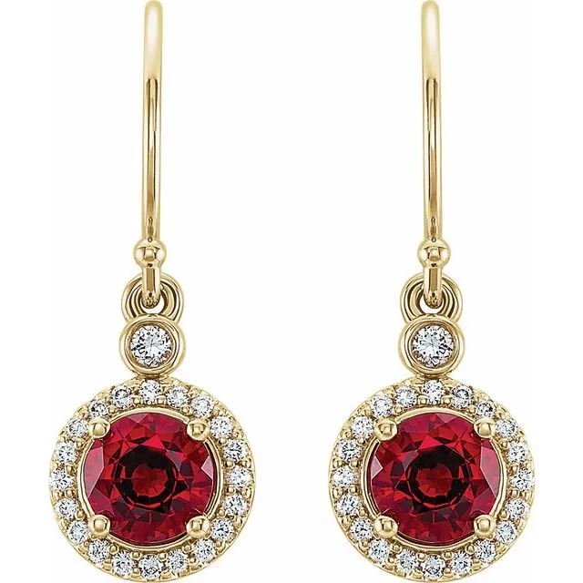 Earrings TreasureFineJewelers 14K Yellow Gold LabGrown Ruby 18 CTW Natural Diamond HaloStyle Earrings