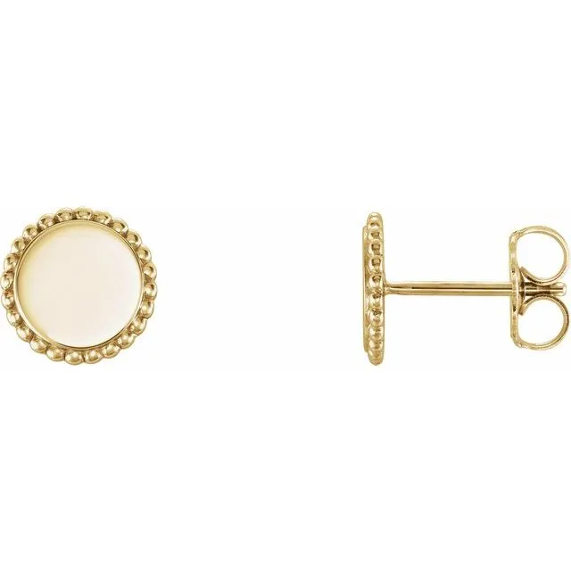 Earrings TreasureFineJewelers 18K Yellow Gold Vermeil Engravable Beaded Earrings Earrings TreasureFineJewelers 18K Yellow Gold Vermeil Engravable Beaded Earrings