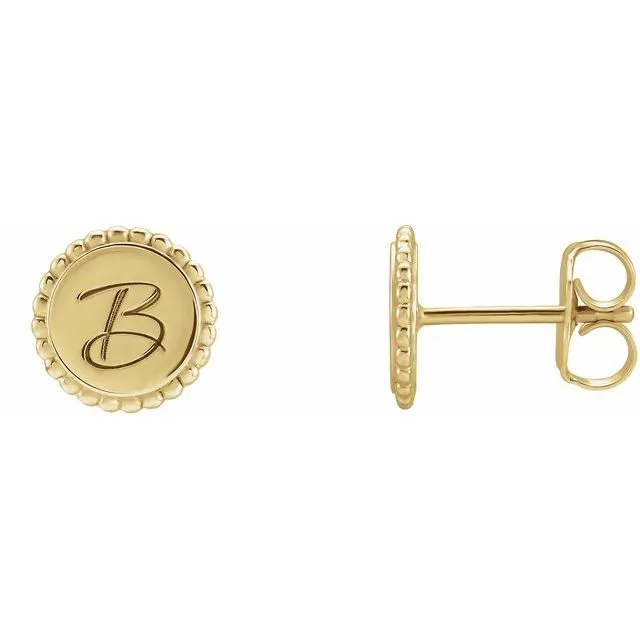 Earrings TreasureFineJewelers 18K Yellow Gold Vermeil Engravable Beaded Earrings