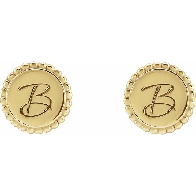 Earrings TreasureFineJewelers 18K Yellow Gold Vermeil Engravable Beaded Earrings