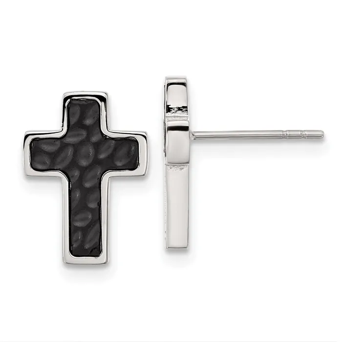 Earrings TreasureFineJewelers Stainless Steel Brushed and Polished Black IP Textured Cross Earrings Earrings TreasureFineJewelers Stainless Steel Brushed and Polished Black IP Textured Cross Earrings