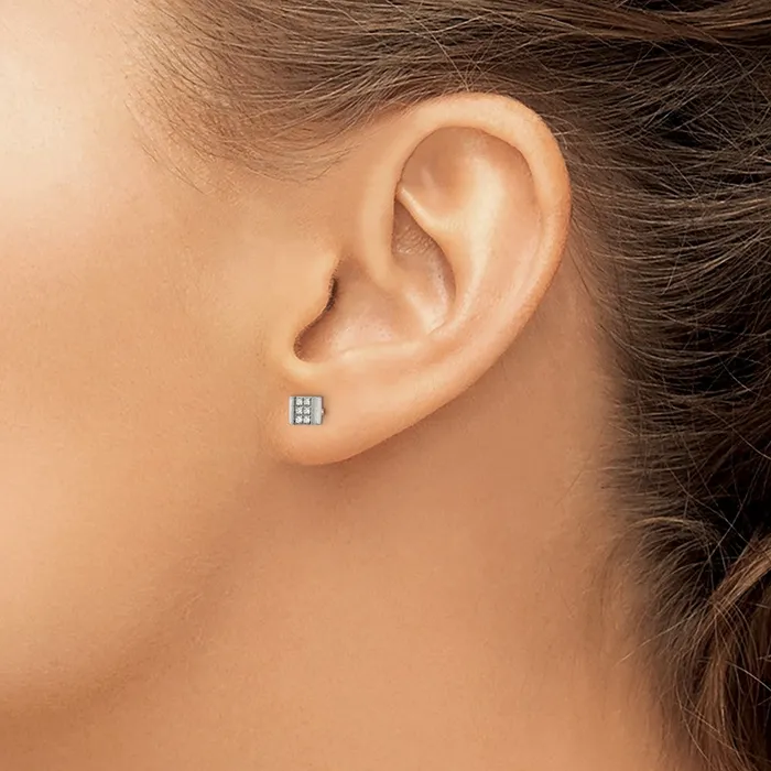 Earrings TreasureFineJewelers Stainless Steel Brushed wCZ Square Post Earrings