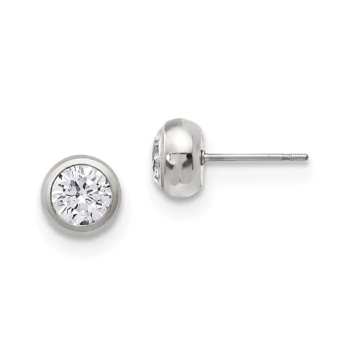 Earrings TreasureFineJewelers Stainless Steel Polished 6mm Bezel CZ Stud Post Earrings Earrings TreasureFineJewelers Stainless Steel Polished 6mm Bezel CZ Stud Post Earrings