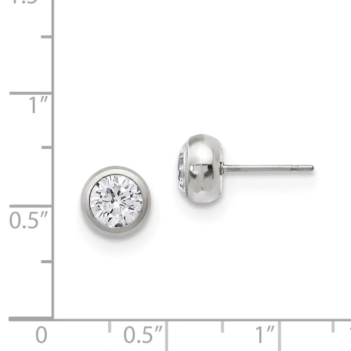 Earrings TreasureFineJewelers Stainless Steel Polished 6mm Bezel CZ Stud Post Earrings