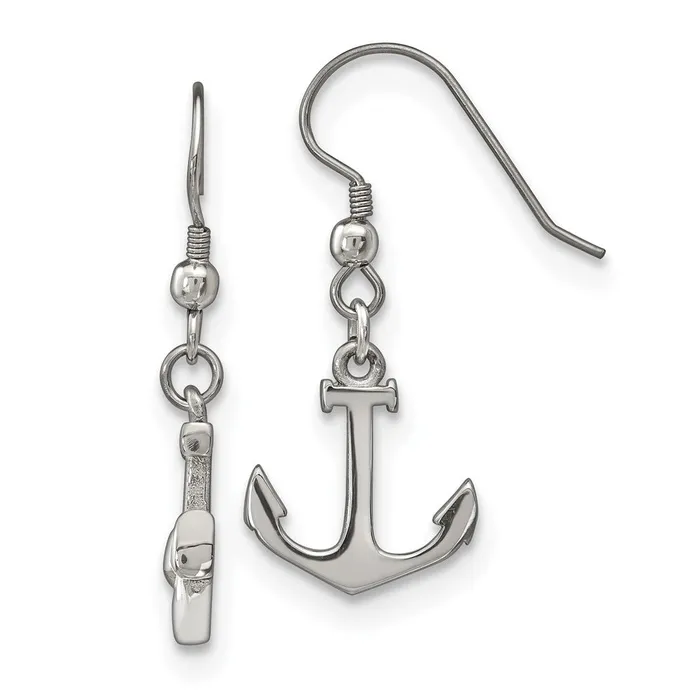 Earrings TreasureFineJewelers Stainless Steel Polished Anchor Dangle Shepherd Hook Earrings Earrings TreasureFineJewelers Stainless Steel Polished Anchor Dangle Shepherd Hook Earrings