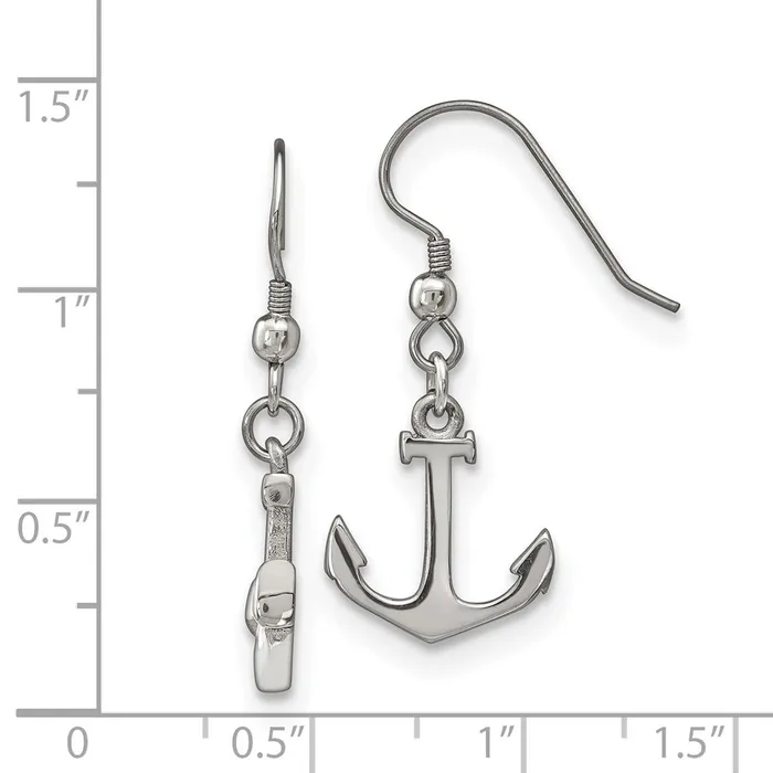 Earrings TreasureFineJewelers Stainless Steel Polished Anchor Dangle Shepherd Hook Earrings