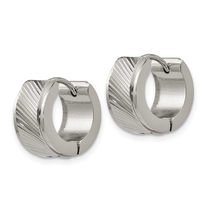 Earrings TreasureFineJewelers Stainless Steel Polished and Textured 7mm Hinged Hoop Earrings