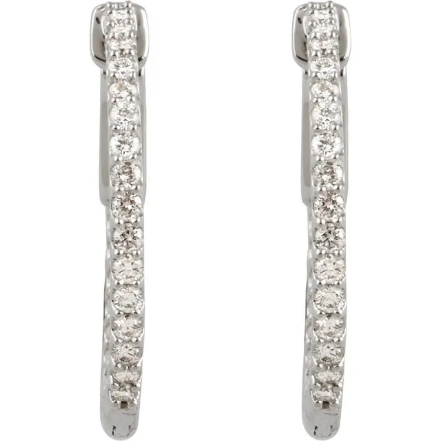 Earrings TreasureFineJewelers Sterling Silver 23 mm Imitation White Cubic Zirconia InsideOutside Hinged Hoop Earrings