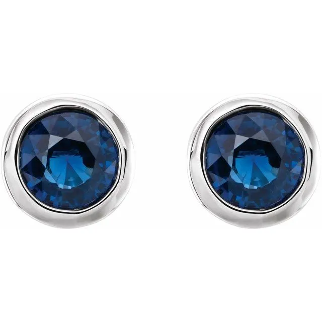 Earrings TreasureFineJewelers Sterling Silver 4 mm Round Imitation Blue Sapphire Birthstone Earrings
