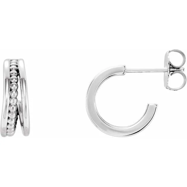 Earrings TreasureFineJewelers Sterling Silver Beaded Hoop Earrings