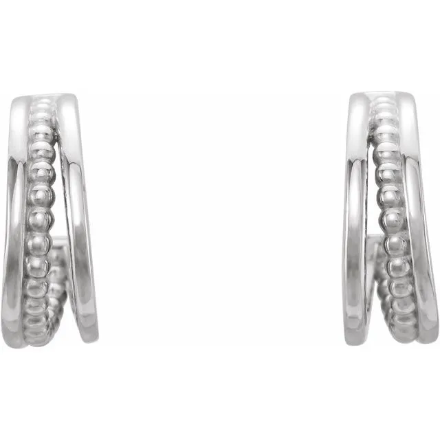 Earrings TreasureFineJewelers Sterling Silver Beaded Hoop Earrings