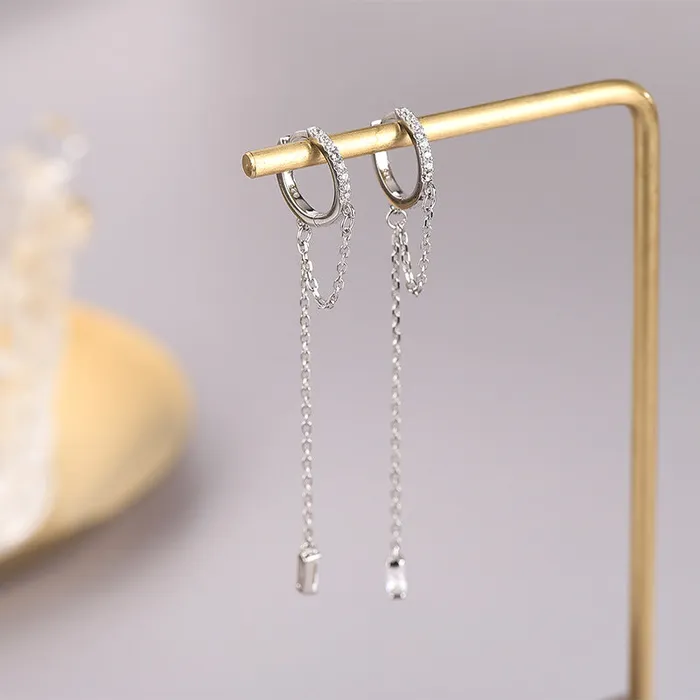 Earrings Trendolla Jewelry S925 Silver Circle Chain Zirconia Drop Earrings