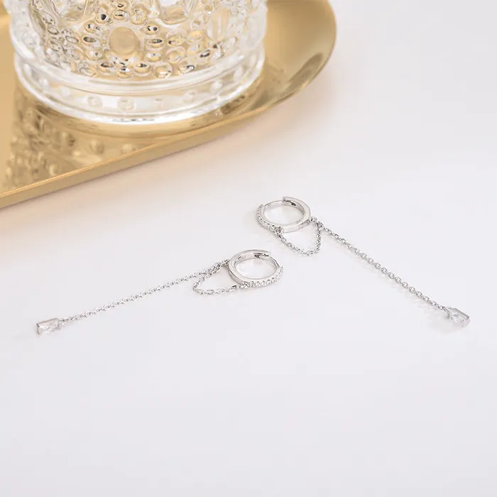 Earrings Trendolla Jewelry S925 Silver Circle Chain Zirconia Drop Earrings