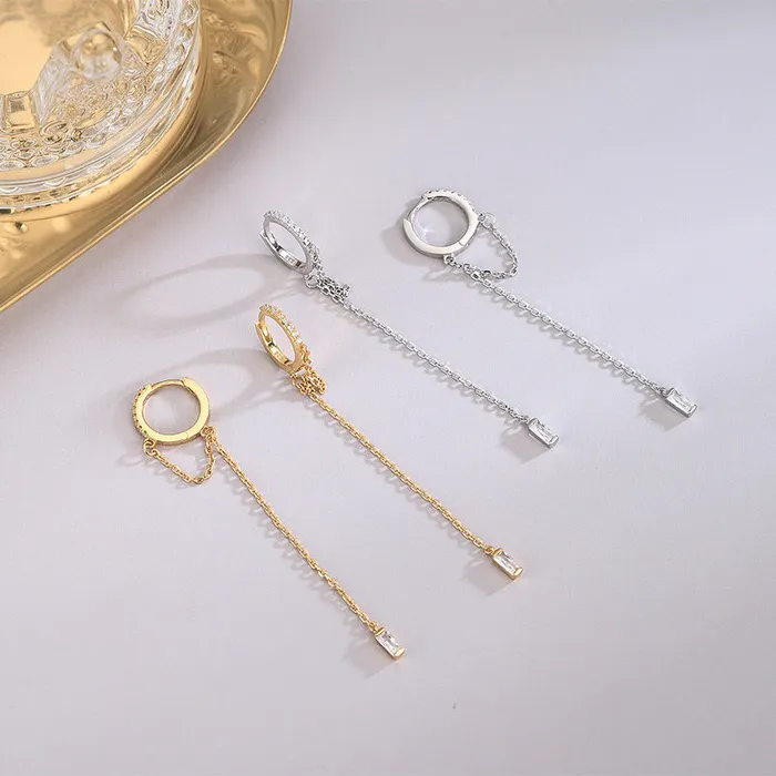 Earrings Trendolla Jewelry S925 Silver Circle Chain Zirconia Drop Earrings