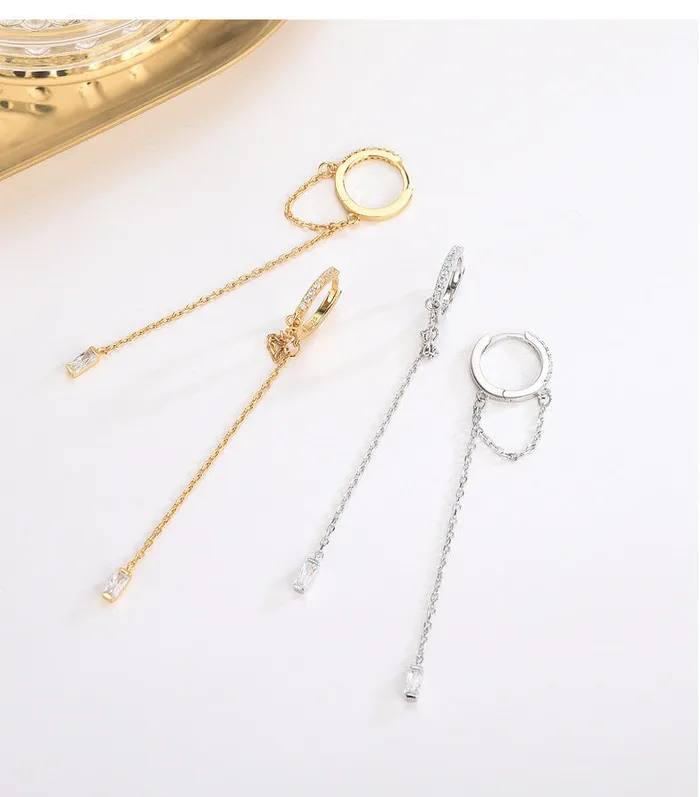 Earrings Trendolla Jewelry S925 Silver Circle Chain Zirconia Drop Earrings