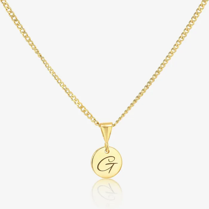 Ema Jewels Necklaces G Initial Cursive Engraved Pendant Necklace 14K 925 Gold Vermeil