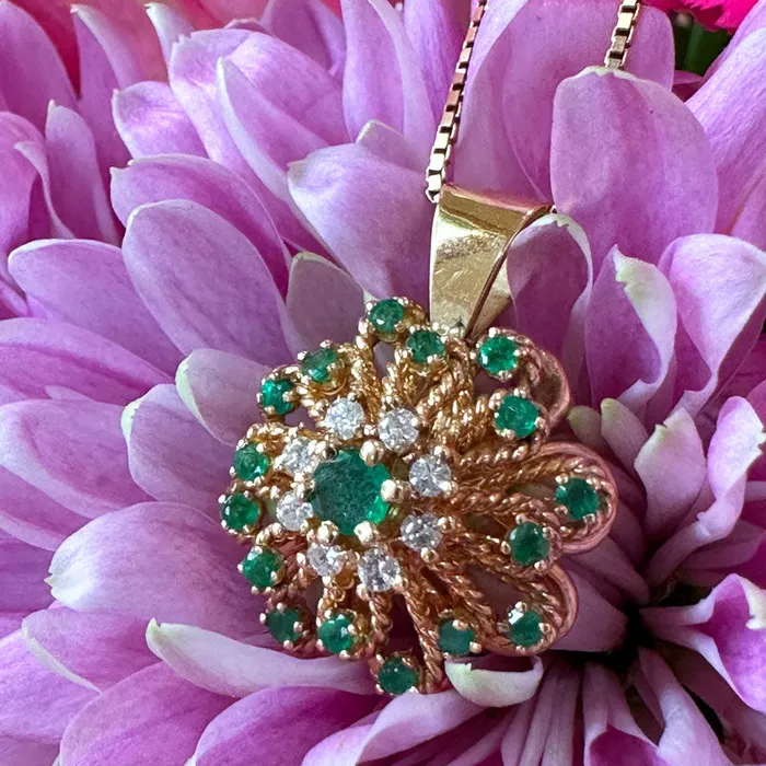 Emerald and Diamond Pendant 23000608 ONeills Estate Jewelry Necklaces