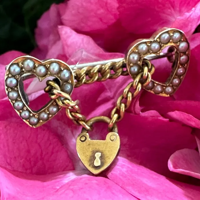 Gold Filled 2 Hearts Lock Pin 46600235 ONeills Estate Jewelry PreStyled Sets