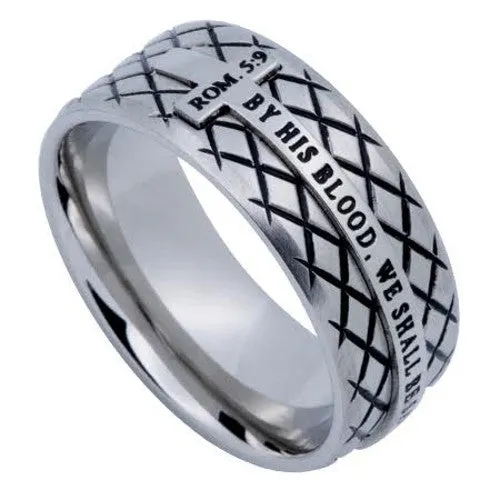 HIS BLOOD Forgiven Jewelry Romans 59 Stainless Steel Diamond Back Cross Ring North Arrow Shop Rings HIS BLOOD Forgiven Jewelry Romans 59 Stainless Steel Diamond Back Cross Ring North Arrow Shop Rings