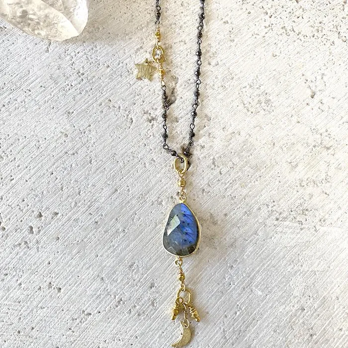 Labradorite Moon Drop Necklace Robindira Unsworth Necklaces