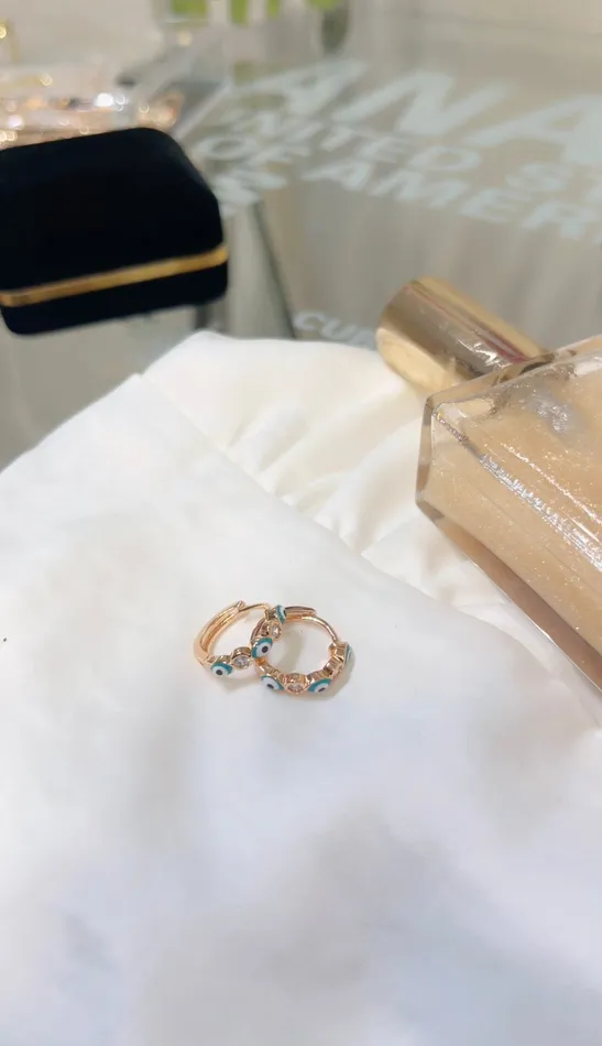 Morena and Proud Earrings Green Evil Eye Gold Hoops Morena and Proud Earrings Green Evil Eye Gold Hoops