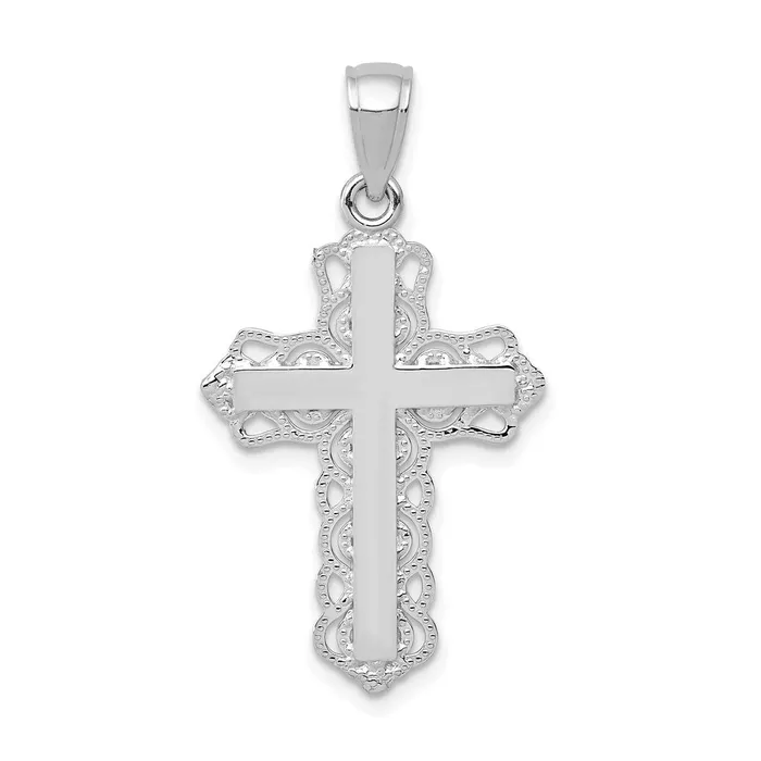 Necklaces 10k White Gold Lace Trim Cross Pendant TreasureFineJewelers