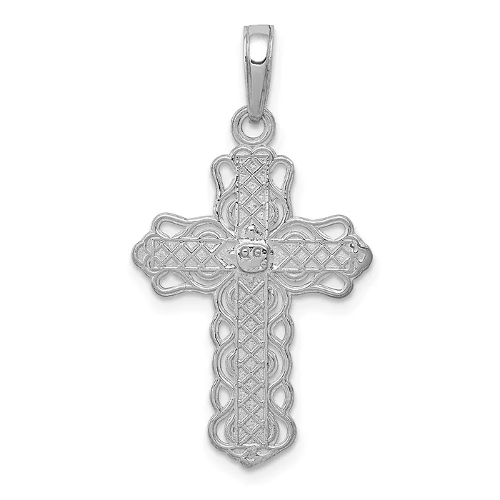 Necklaces 10k White Gold Lace Trim Cross Pendant TreasureFineJewelers