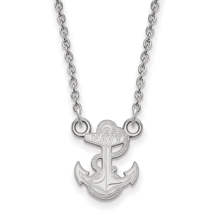 Necklaces 10K White Gold Navy Small Pendant with Necklace TreasureFineJewelers Necklaces 10K White Gold Navy Small Pendant with Necklace TreasureFineJewelers