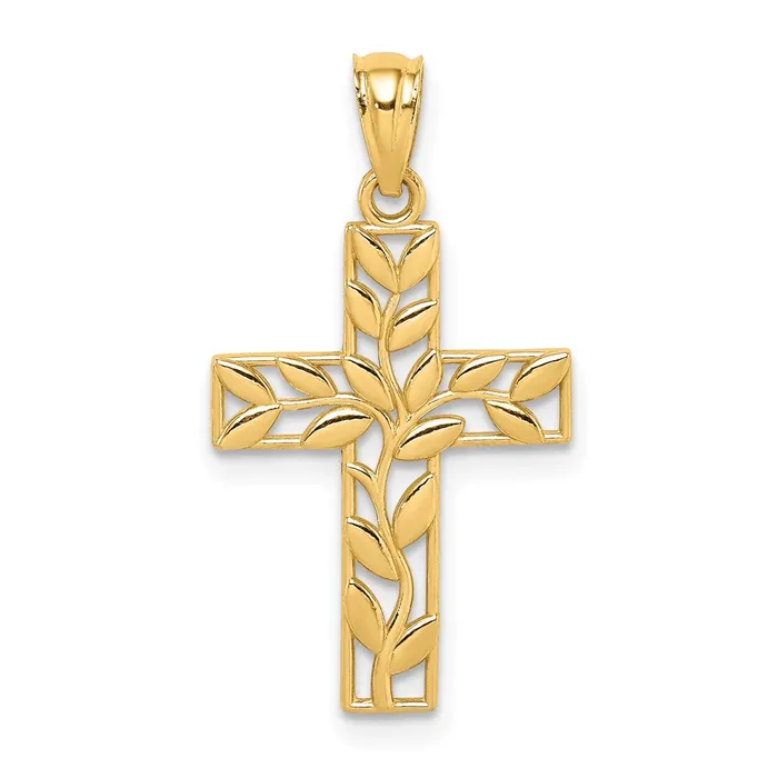 Necklaces 14K Leaf Cross Pendant TreasureFineJewelers